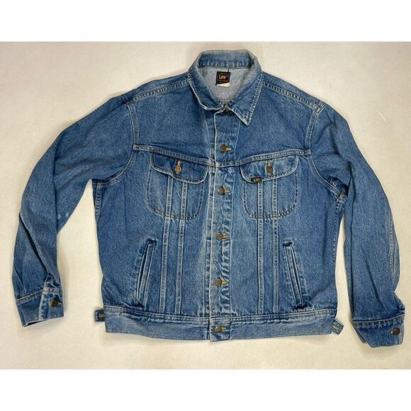 VINTAGE LEE Denim Jacket Men Size 42R Medium Blue USA - Picture 1 of 8